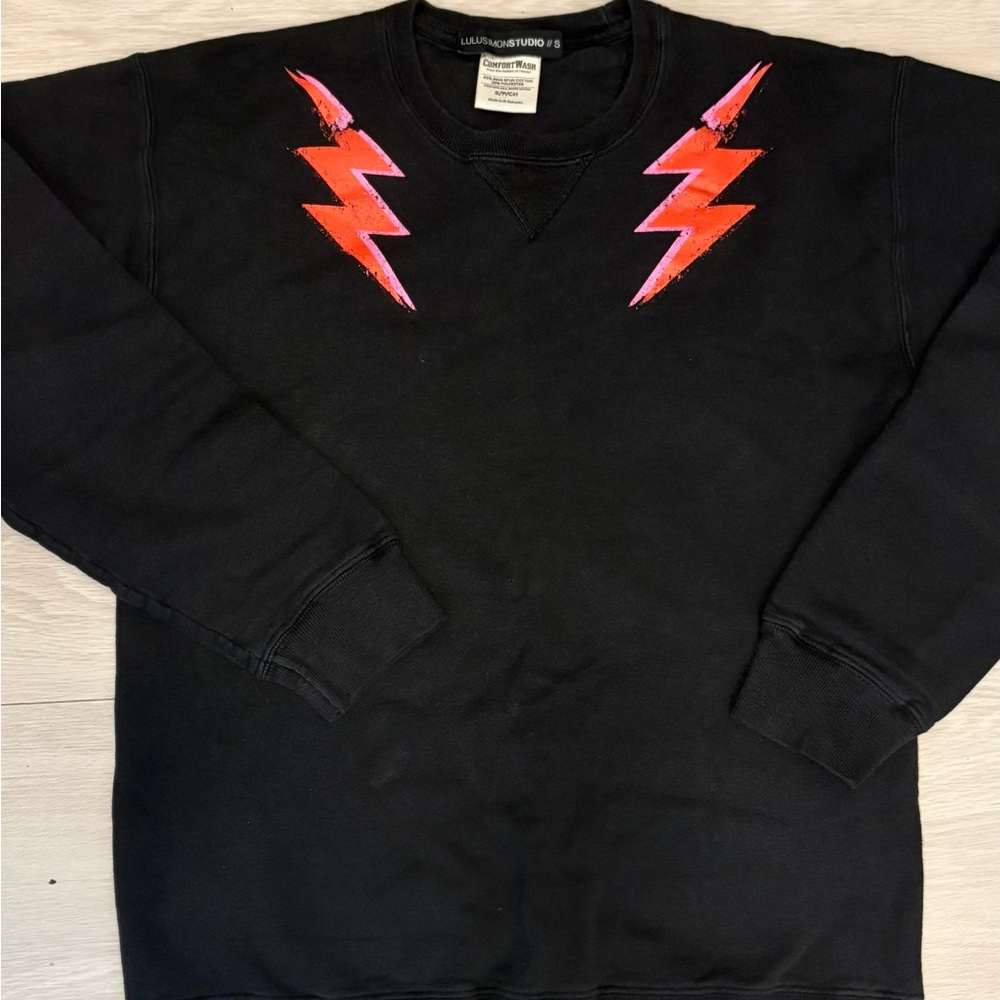 Black Sweatshirt with Red Lightning Bolts
